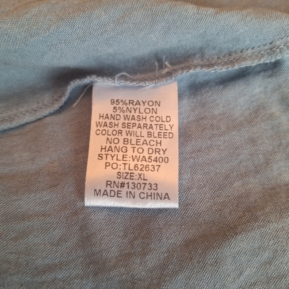 Sleeveless Denim Chambray Dress Tiered Ruffles Big Flower Accent Sz XL - Picture 11 of 16